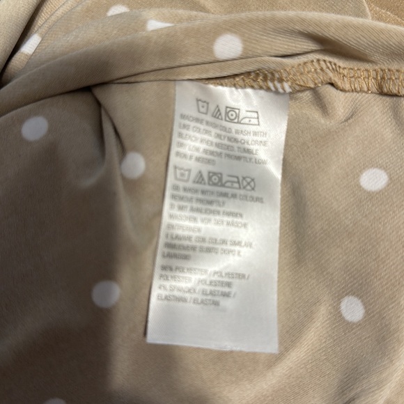 Susan Graver Liquid Knit Faux Wrap Tan w/ White Polka Dot Shirt / Top / Blouse. - Picture 9 of 9